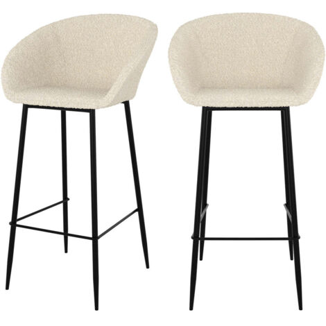Rendez-Vous Déco – Lot de 2 chaises de bar 75 cm en tissu bouclé blanc – Design scandinave – Structure métal – Pour intérieur contemporain