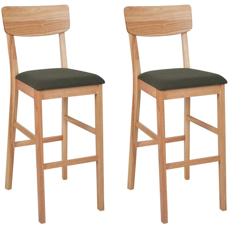 Lot de 2 Chaises de Bar en Bois Clair Assise Tapissée Vert Ambler