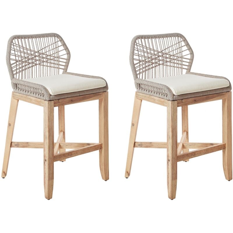Lot de 2 Chaises de Bar en Bois Clair avec Dossier Structure en Fer Beige Talamone