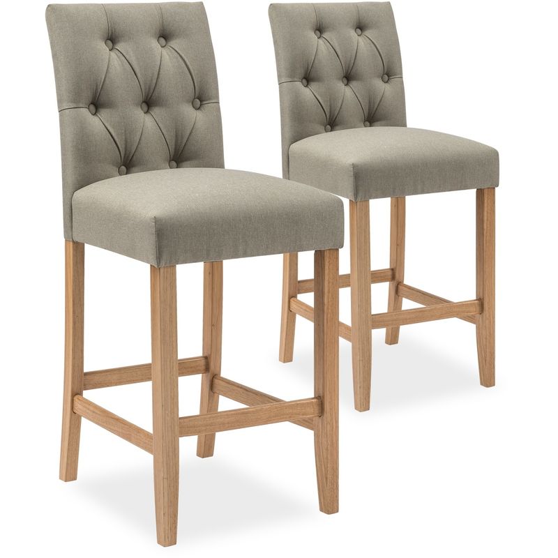 intensedeco - lot de 2 chaises de bar en bois gaya tissu beige - h65cm - beige