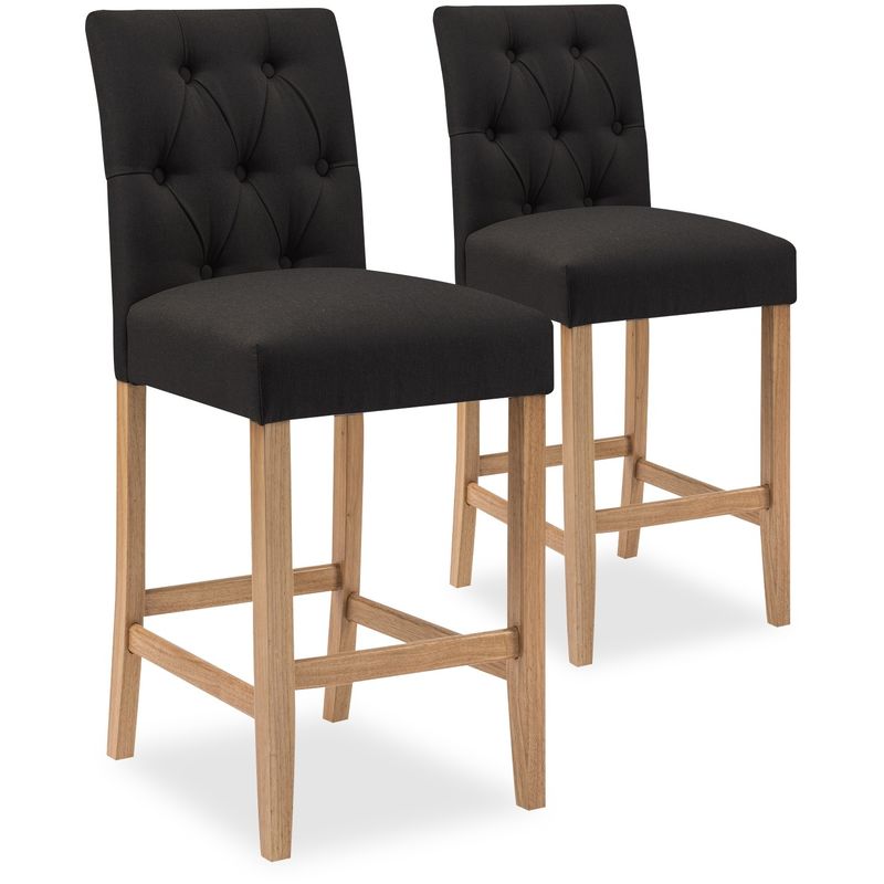 intensedeco - lot de 2 chaises de bar en bois gaya tissu noir - h65cm - noir