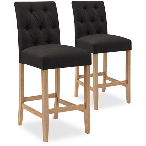 INTENSEDECO Lot de 2 chaises de bar en bois Gaya tissu Noir - H65cm - Noir