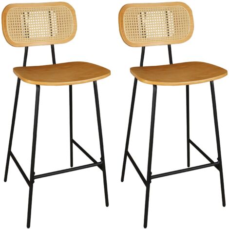 Lot de 2 chaises de bar en bois naturel et pieds en métal, NOSARA