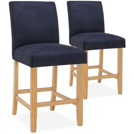 Lot de 2 chaises de bar en bois Rosie velours côtelé Noir - H65cm