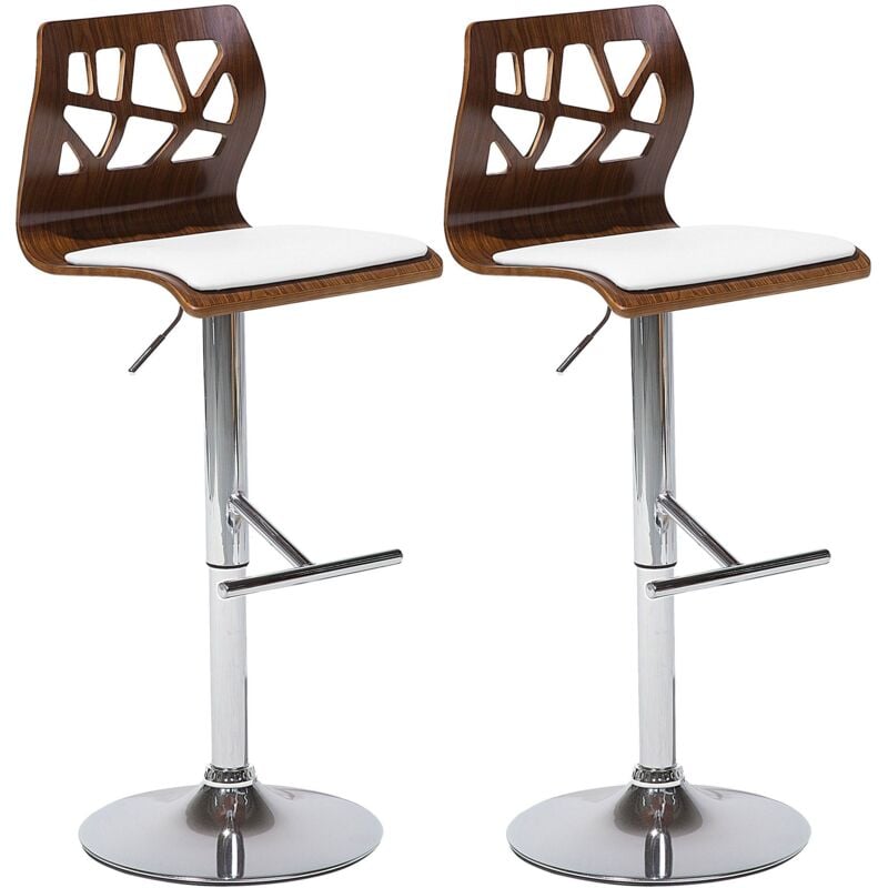 Beliani - Lot de 2 Chaises de Bar en Cuir pu Pivotantes Réglables Bois Foncé et Blanc Petersburg