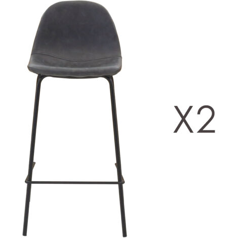 Lot de 2 chaises de bar en PU noir vieilli - INDUSTRIO