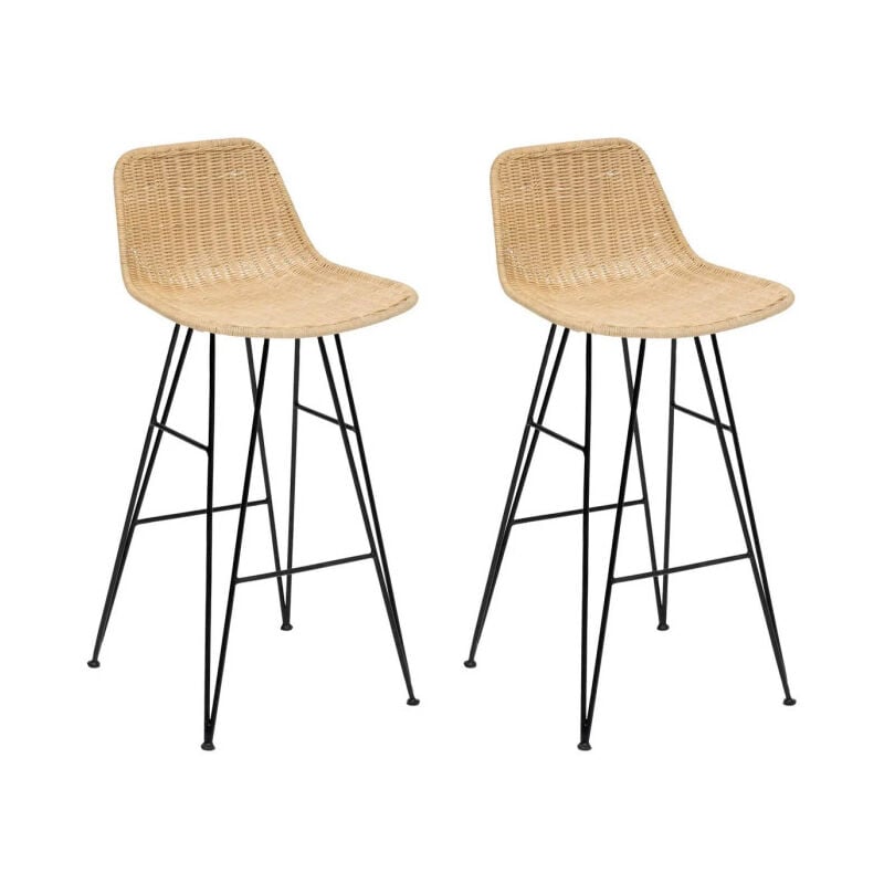 Atmosphera - Lot de 2 Chaises de Bar en Rotin 'May' 90cm Naturel