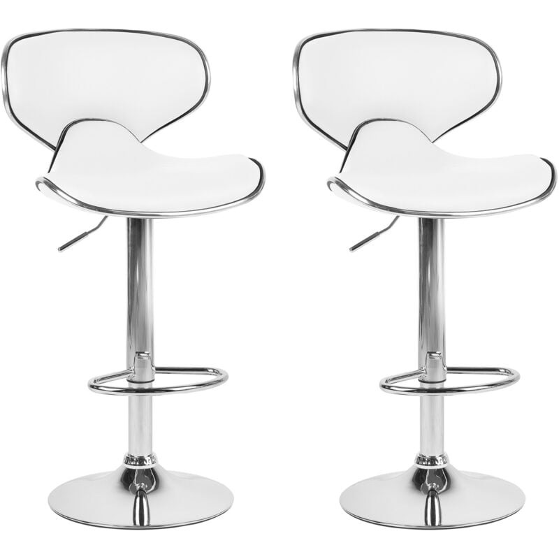 Beliani - Lot de 2 Chaises Tabourets de Bar en Cuir pu blanc et Métal Brillant Pivotantes et Réglables pour Cuisine ou Salle à Manger Ultra Moderne