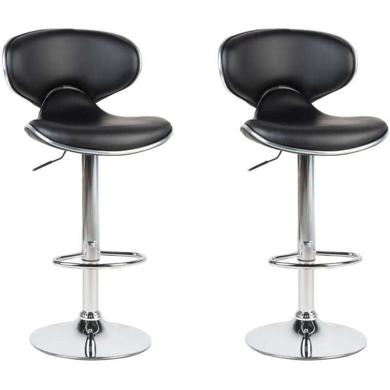 Beliani - Lot de 2 Chaises Tabourets de Bar en Simili-cuir Noir et Métal Brillant Pivotantes et Réglables pour Cuisine ou Salle à Manger Ultra Moderne