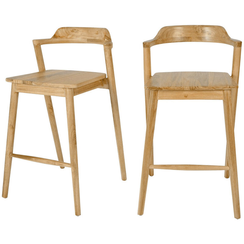 Lot de 2 chaises de bar en teck H65cm - Bois - JOKO