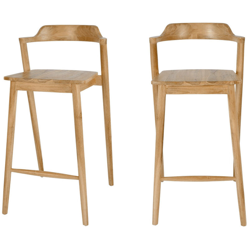Joko - lot de 2 chaises de bar en teck h75cm - couleur - bois
