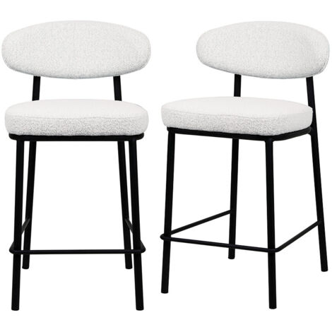 Lot de 2 chaises de bar en tissu bouclette, bois et métal H65cm - Écru chiné - Rode