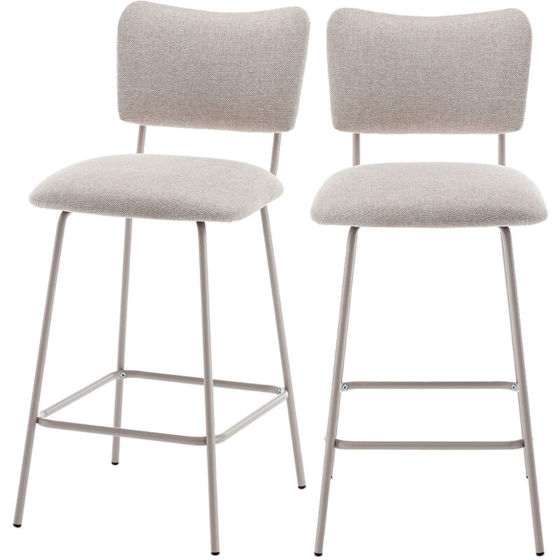 Lot de 2 chaises de bar en tissu et métal pieds beiges H65cm - Beige - Vander