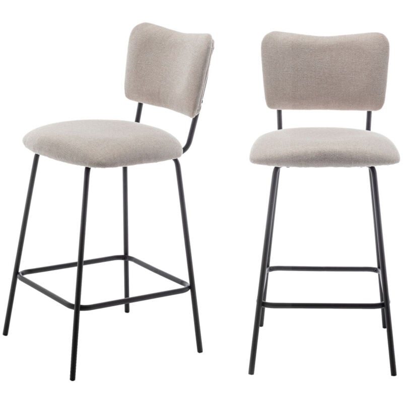 Drawer - Lot de 2 chaises de bar en tissu et métal H65cm - Beige - Vander
