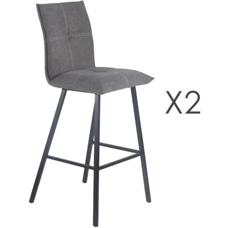 Lot de 2 chaises de bar en tissu gris et pieds gris mat - MORTEN