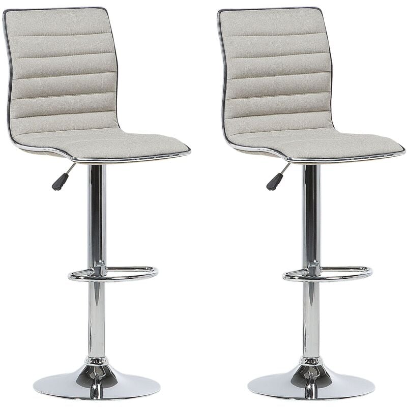 Beliani - Lot 2 Chaises de Bar Tapissés en Tissu Beige avec Pied Métallique Réglables et Pivotantes pour Salle à Manger et Cuisine au Design Moderne