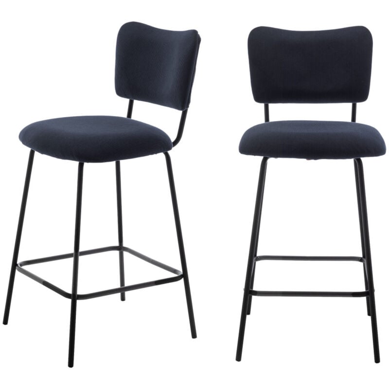 Drawer - Lot de 2 chaises de bar en velours côtelé et métal H65cm - Ardoise - Vander