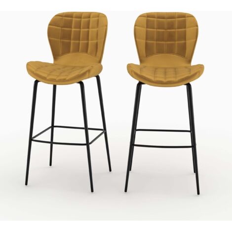 Lot de 2 chaises de bar en velours jaune curry 75 cm - MAZZIA