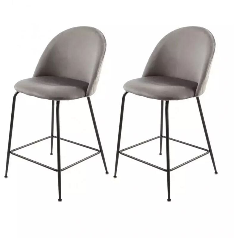 Meubletmoi - Lot de 2 chaises de bar en velours gris foncé piètement métal - fara