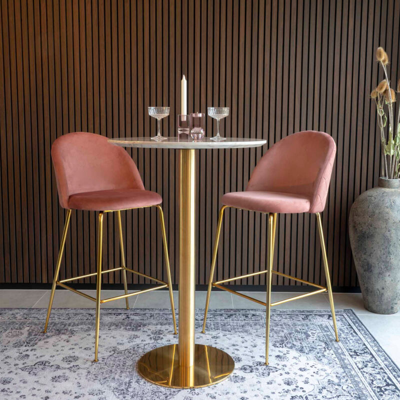 M&s - Lot de 2 chaises de bar en velours rose et laiton - ahmas