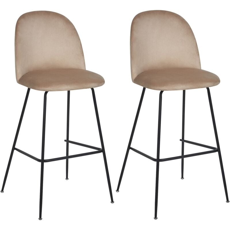 Beliani - Lot de 2 Chaises de Bar Glam en Velours Rembourrées et Acier Taupe Arcola