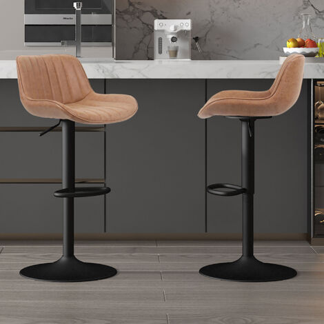 Lot de 2 chaises de bar H61/81 cm en PU camel