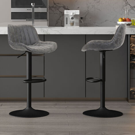 Lot de 2 chaises de bar H61/81 cm en PU gris