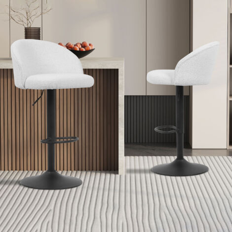Lot de 2 chaises de bar H63/84 cm en tissu bouclette blanc - ARJA