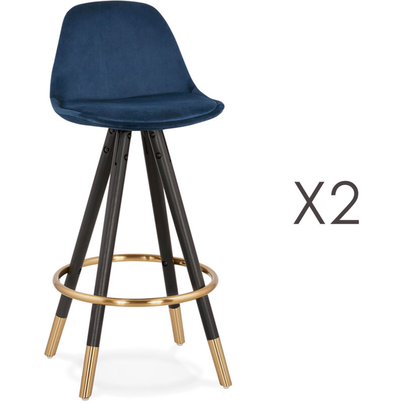 M&s - Lot de 2 chaises de bar H65 cm bleu pieds noirs et dorés - circos