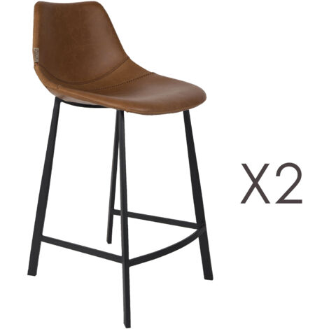 Lot de 2 chaises de bar H65 cm en PU marron - FRANKY