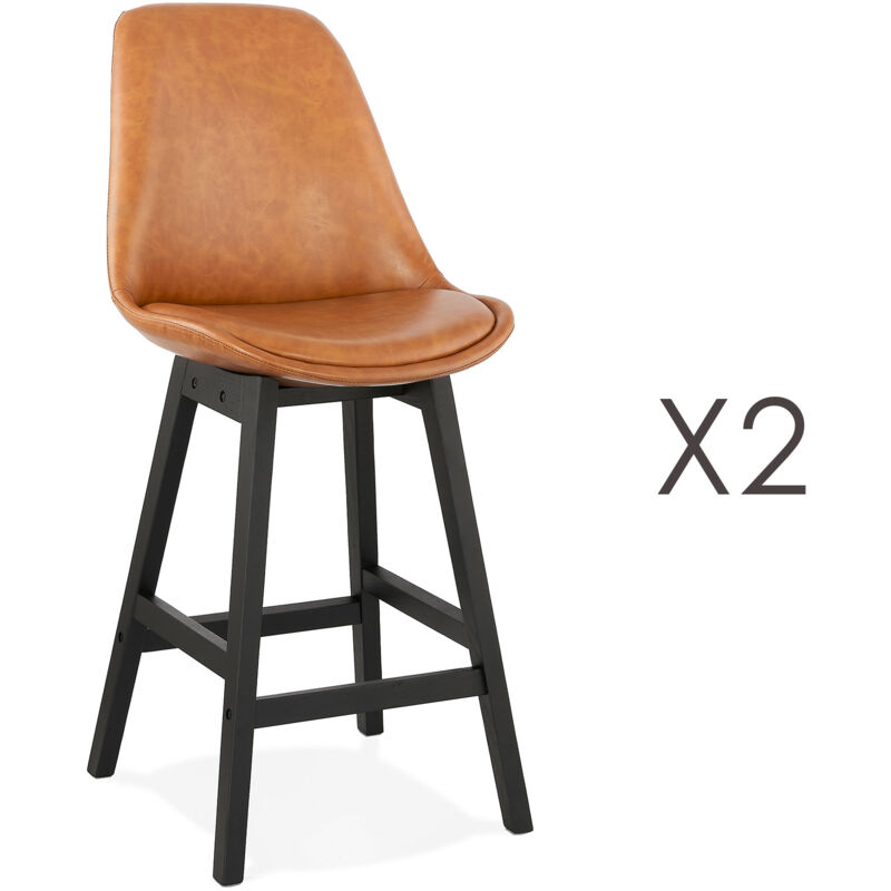 M&s - Lot de 2 chaises de bar H65 cm en pu marron pieds noirs - elo
