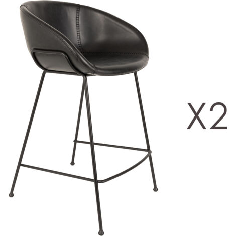 Lot de 2 chaises de bar H65 cm en PU noir - FESTON