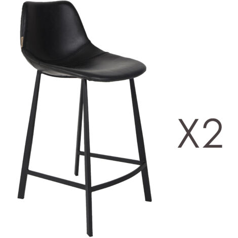 Lot de 2 chaises de bar H65 cm en PU noir - FRANKY