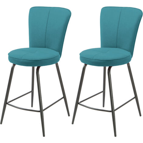 Lot de 2 chaises de bar H65 cm en tissu bleu clair - BOLTBY