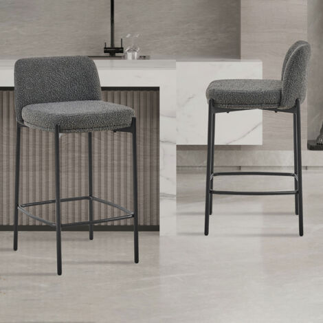 Lot de 2 chaises de bar H65 cm en tissu bouclette gris foncé - ELSA