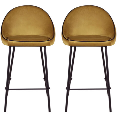 Lot de 2 chaises de bar H65 cm en tissu moutarde - ABAYA