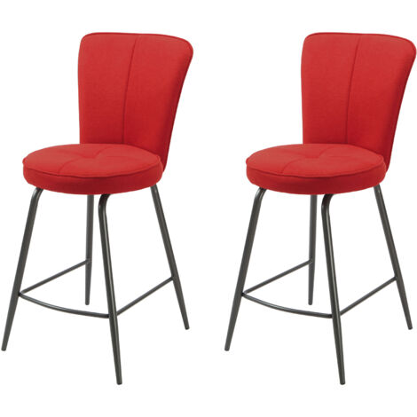 Lot de 2 chaises de bar H65 cm en tissu rouge - BOLTBY