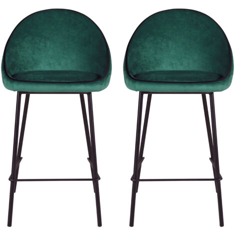 Lot de 2 chaises de bar H65 cm en tissu vert canard - ABAYA