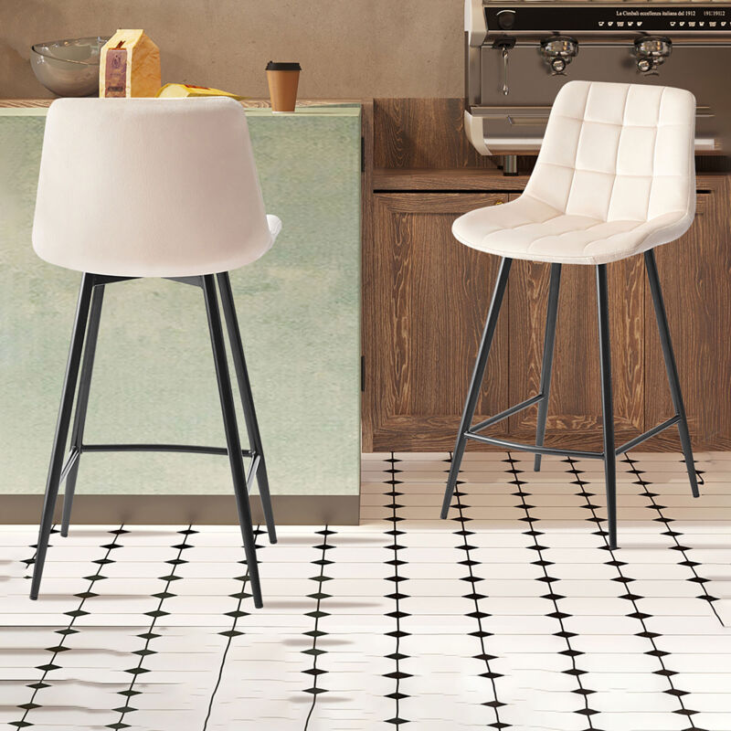 M&s - Lot de 2 chaises de bar H65 cm en velours beige - juzo