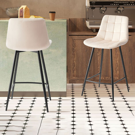 Lot de 2 chaises de bar H65 cm en velours beige - JUZO