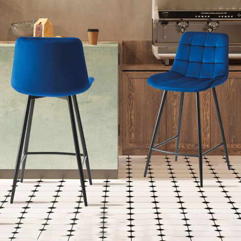 Lot de 2 chaises de bar H65 cm en velours bleu roi - JUZO