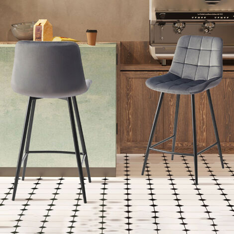 Lot de 2 chaises de bar H65 cm en velours taupe - JUZO