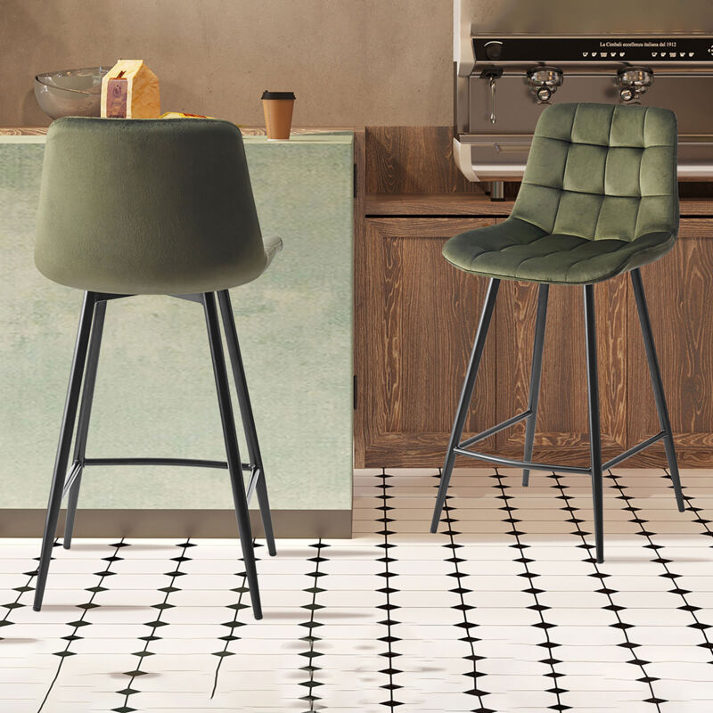 M&s - Lot de 2 chaises de bar H65 cm en velours vert foncé - juzo