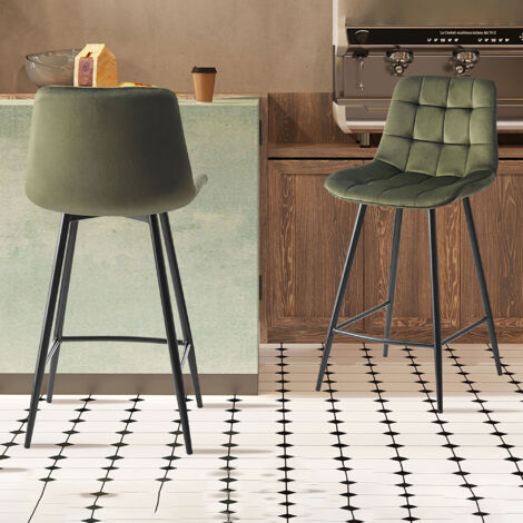 Lot de 2 chaises de bar H65 cm en velours vert foncé - JUZO