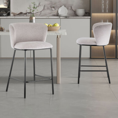Lot de 2 chaises de bar H65,5 cm en tissu beige - ANTHO