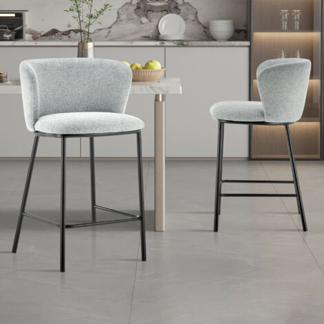 Lot de 2 chaises de bar H65,5 cm en tissu gris clair - ANTHO