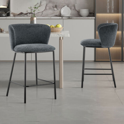 Lot de 2 chaises de bar H65,5 cm en tissu gris foncé - ANTHO