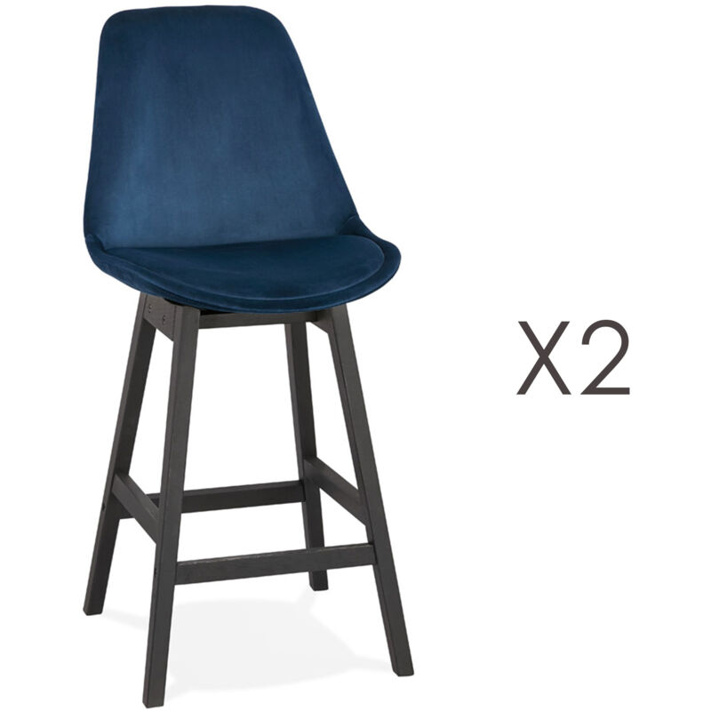 M&s - Lot de 2 chaises de bar H66 cm en tissu bleu pieds noirs - elo