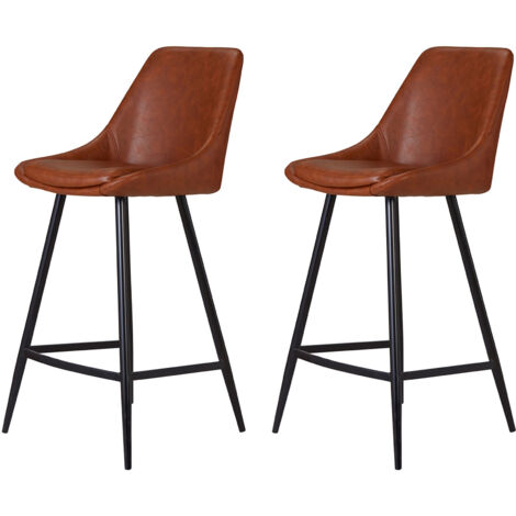 Lot de 2 chaises de bar H67 cm en PU marron - ORMOY