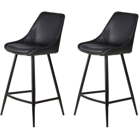 Lot de 2 chaises de bar H67 cm en PU noir - ORMOY